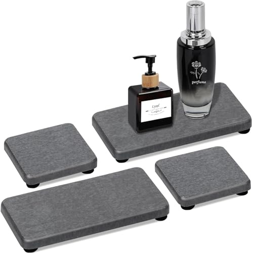 Diatomite Absorbent Stone Tray Set - 4 Quick-Dry Soap Dish & Sink Tray for Kitchen & Bathroom - Ultra-Absorbent Coaster & Washbasin Mat