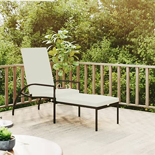 Frdhee Gartenstuhl Bäderliege,Sonnenliege mit Fußhocker PE-Rattan Schwarz,Relaxliege für Innen und Außen