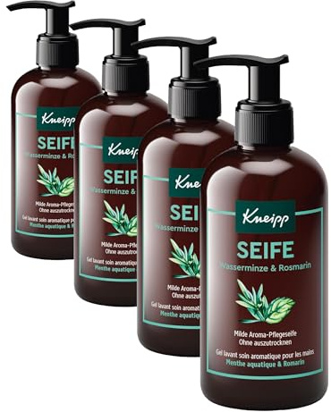 Kneipp Milde Aroma-Pflegeseife Wasserminze Rosmarin, milde Seife für eine gründliche Handreinigung, natürliche ätherische Öle für ein besonderes Dufterlebnis, 250 ml (Packung mit 4)