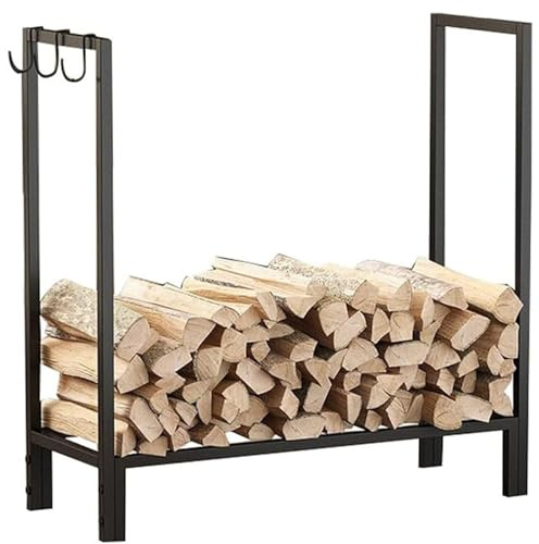 Support en métal robuste pour bois de chauffage – Empileur en bois antirouille pour intérieur/extérieur Solution de stockage de bûches de terrasse Noir