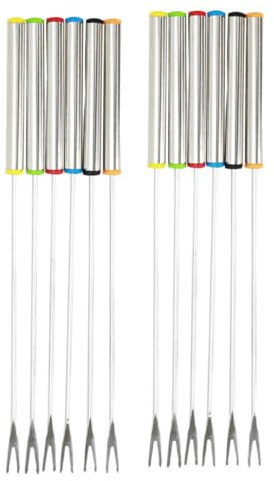 TOYANDONA Set 12 Forchette da Dessert in Acciaio Inossidabile 24 Cm Colorate Manico Resistente al Calore, Forchette per Fonduta di Formaggio e Frutta, Accessori per Feste e Colore Casuale