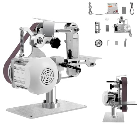 Levigatrice a nastro da 220 V, 550 W, 762 x 25 mm, verticale/orizzontale, girevole a 90°, con regolazione della velocità, 2 nastri abrasivi, ruota abrasiva da 100 mm, motore senza spazzole