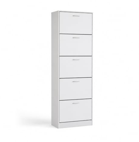 MOHOME Scarpiera Salvaspazio Slim Legno 5 Ante Bianco Frassinato Dimensioni 187 x 63 x 24 cm Anta a Ribalta Porta Scarpe Doppia Profondità Moderno MDF Ingresso Camera