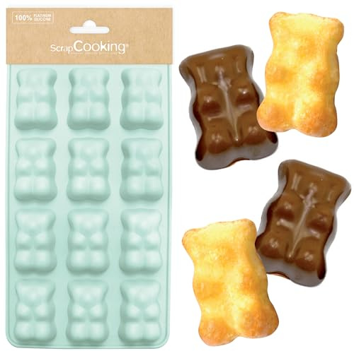 SCRAP COOKING Stampo in silicone 6723 Marshmallow Bears, 12 forme per cioccolatini e torte, morbido utensile da forno, adatto per forni e congelatori, 25 x 12,5 x 1,5 cm, verde acqua