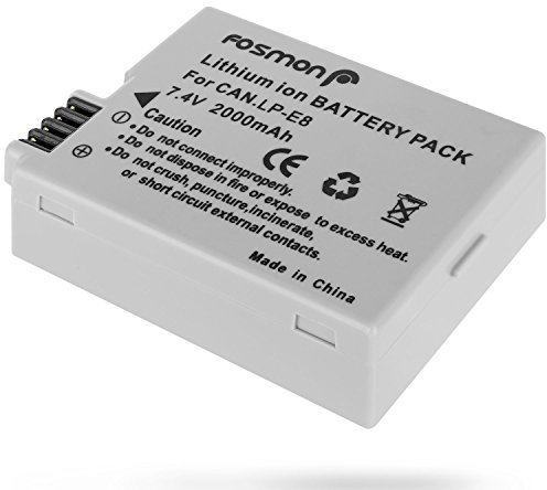 Fosmon LP-E8 High Capacity Lithium-Ion Rechargeable Replacement Battery Compatible with Canon EOS 700D / 550D / 600D / 650D, Rebel T2i / T3i / T4i / T5i, Kiss X5 / EOS Kiss X6i