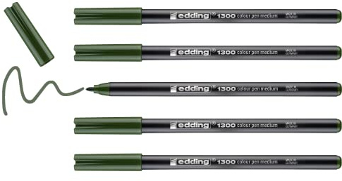 edding 1300 Fasermaler medium - olivgrün - 5 Stifte - Rundspitze 2 mm - Filzstift zum Zeichnen und Schreiben - Filzstift für Schule, Mandala, Bullet Journal