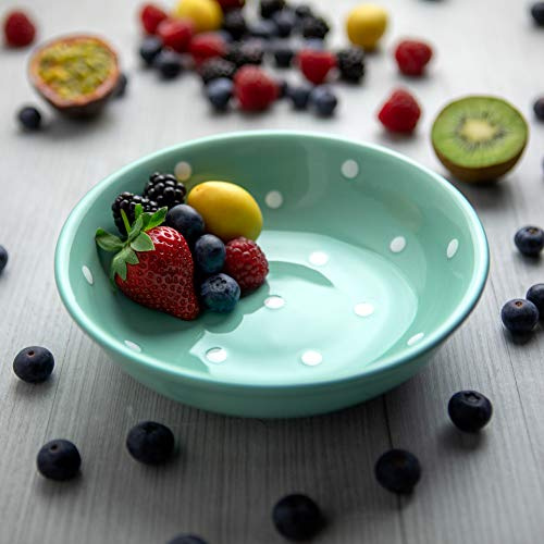 City to Cottage® - Keramik Suppenteller 18.5 cm | Türkis und Weiß | Polka Dots | Handgemacht | Keramik Teller Suppenschale | Frühstücksteller
