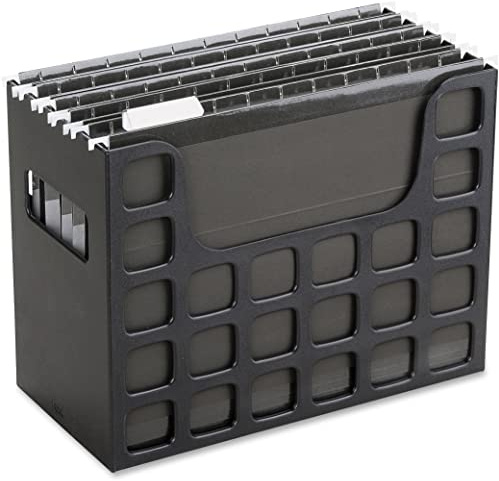 Pendaflex Portable Desktop File, Document Holder for Home and Office, Plastic Organizer Box, Side Handles, Hanging File Folders, Tabs & Inserts, Letter Size, 9-1/2 x 12-3/16 x 6 Inches, Black (23013)