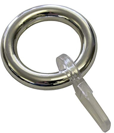 GARDINIA Gardinenringe für Vitragestangen/Caféhausstange, Inklusive Faltenlegehaken, 10 Stück, Ring-Breite 6 mm, Kunststoff, Chrom