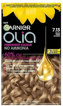Garnier Olia Permanente 7.13 Haarfarbe mit 60% Ölanteil, ohne Ammoniak, für alle Haarfarben, in Dark Beige Blonde