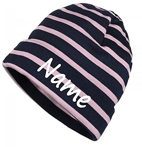 Elefantasie Mütze blau rosa gestreift mit Namen oder Text personalisiert für Baby oder Kind aus 100% Baumwolle mit UV-Schutz
