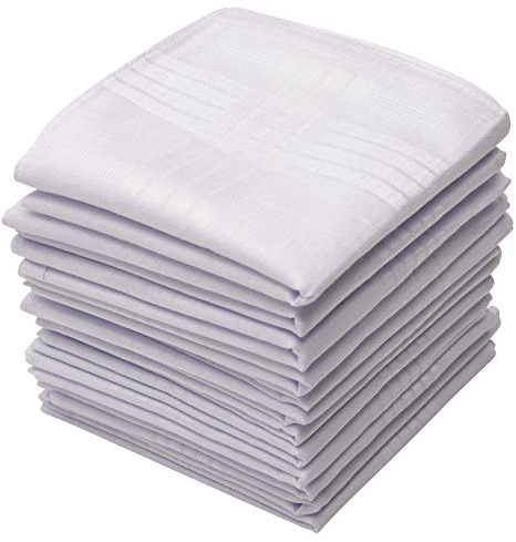 Perry Ellis 12 Pack Handkerchief (Permanent Press White with Satin Cord, 16 x 16)