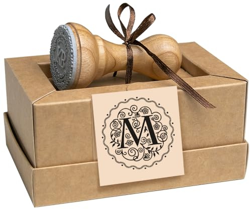 Initialen Stempel M, Namen Buchstaben A-Z Personalisiert, Handgemacht Geschenk, Spezielle Geschenkbox