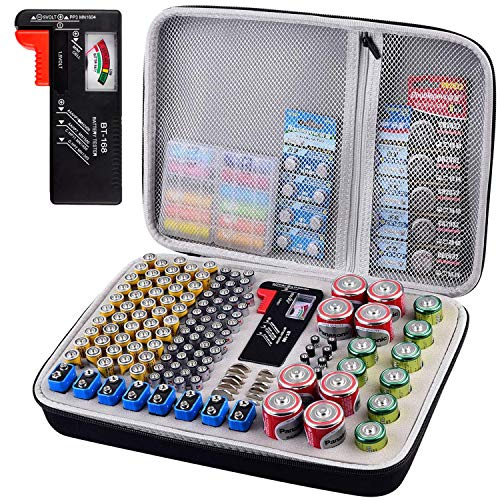 ALKOO Battery Organizer Storage Case with BT-168 Tester - Holds 225 Batteries AA AAA AAAA C D Cell 9V 3V Lithium - Universal Battery Holder Box for Home, Garage & Drawer Organization, Case Only,Yellow