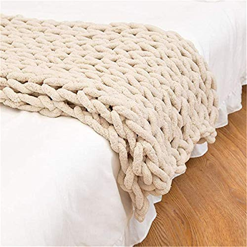 Nicole Knupfer Decke Grob Gestrickte Kuscheldecke Grobstrick Wolldecke Tagesdecke Strickdecke Überwurf Zuhause Dekor Geschenk (Beige,120 * 150cm)