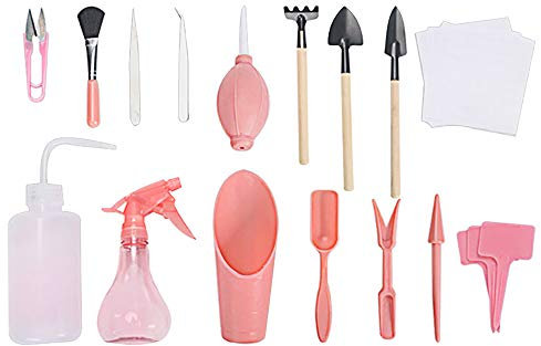 Juego de herramientas de jardinería de 16 piezas, kit de herramientas de plantas suculentas, 2 colores, mini herramientas de mano para plantar jardín, azul/rosa