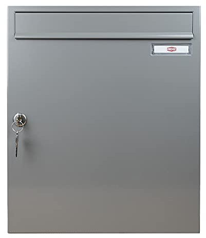 RENZ Briefkasten Classic 23 Liter - 370 mm x 440 mm x 145 mm - Einwurf 335 mm x 33 mm für Format C4 / B4 - Graualuminium (RAL 9007) - 17-1-19313