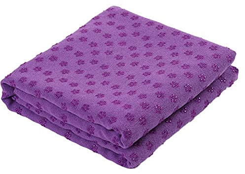 PAKEY Hot Yoga Mat Towel Sweat Absorbing Non-Slip for Hot Yoga Towel Blanket with Grip Dots Purple