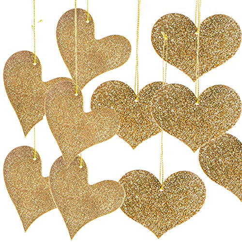 Logbuch-Verlag 10 Weihnachtsanhänger Gold Herzen Anhänger Liebe Baumschmuck Geschenkanhänger weihachtlich zum Aufhängen 8 cm