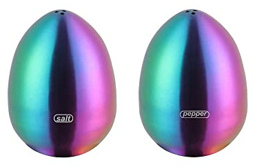 TUPMFG Rainbow Stainless Steel Egg Shaped Salt Pepper Shaker Set Salt & Pepper Dispenser 2 Pieces salt shakers for Kitchen (Rainbow)