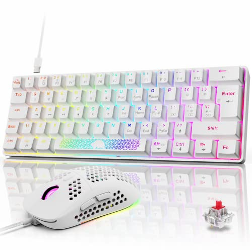 Tastatur-Maus-Set, Mechanische Tastatur, roter Schalter Keyboard, Multimedia-Tasten, Beleuchtung Hintergrundbeleuchtung & RGB-Gaming-Maus,6 Tasten,Einstellbare DPI,Ergonomisch,für PS4 PS5 PC Mac,Weiß