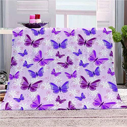 3D Kuscheldecke 150x200 Flanell Fleecedecke Schmetterling Decke Violett, Flauschig Mikrofaser Wohndecke Insektenmädchen, für Sofadecke Couchdecke Sofaüberwurf Bettüberwurf