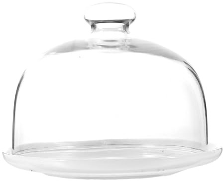 Zerodeko 6inch Clear Glass Dome Cloche with Ceramic Base Tray Handle Cloche Bell Jar Cake Display Cases Tabletop Centerpiece for Dessert Cheese Pastries