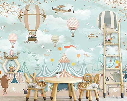 TANYANG Benutzerdefinierte Tapete Foto Cartoon Heißluftballon Zirkus Hintergrund Wände Kinderzimmer Dekoration Wandbild 3D Wallpaper 150Cm(W)×105Cm(H)