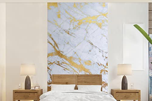 Selbstklebend Tapete Wandpapier Wandaufkleber Fototapete Tapeten Wanddeko 120x240 cm Marmor - Gold - Weiß - Luxe - Marmoroptik - Glitzer
