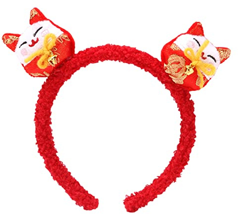 Red Headband Cute Cat Fortune Cat Cute Holiday Head Hat Toppers New Year Headband for Party Decoration Supplies Spring Festival Hair Accessories