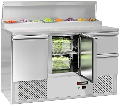 GGM Gastro | SAG147AND#SBG1212#07 | Zubereitungstisch Mini ECO - 1368mm - 2 Türen & 2 Schubladen - für 8x GN 1/6
