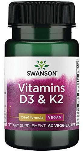Swanson, Vitamines D3 & K2, Dépôt, 1 Capsule tous les 2 Jours, 60 Capsules végétaliennes, Haute Dosé, Sans Soja, Végétarien, Sans Gluten, Sans OGM
