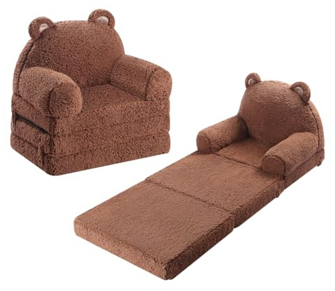 MOMCAYWEX Kids Sofa, Sherpa Couch with Tri-Layer Foam Cushions, Comfy Seating for Kids Age 18 Months and Up, Brown