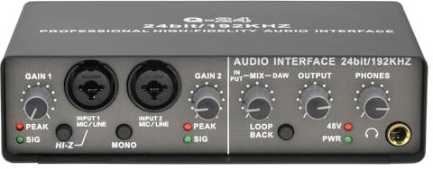 Correa Interface Audio Professionnelle 24 Bits 192 KHz, Carte Son à 2 Entrées pour Guitare Électrique, Bouclage Externe, Enregistrement sur PC en Studio, Facile à Utiliser