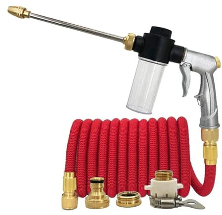 Gartenschlauch-Set mit erweiterbarem Wasserinjektor, magischer Gartenschlauch-Sprühschlauch, Hochdruck-Bewässerungsschlauch, Autowaschpistolen-Sprühgerät (Color : Hose kit, Size : 1/2''_100FT-30M)