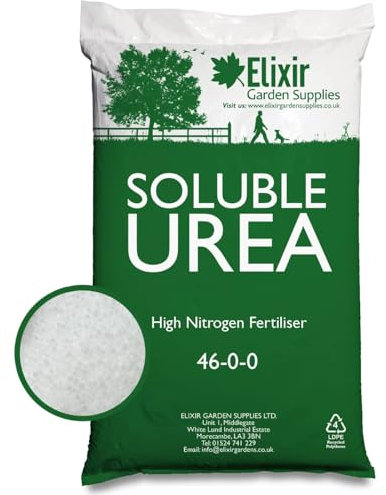 Elixir Gardens UREA 46-0-0 Slow Release Nitrogen Fertiliser Prills Water Soluble and Top Dressing. Grass Lawn Shrub Tree Plant Foliage BOOST | 500g bag