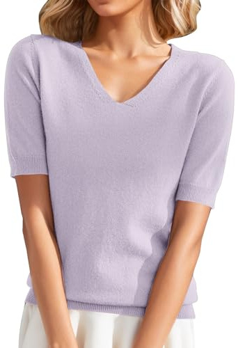 Pullover Damen Kurzarm, Kurzarmpullover Damen, Sommer Pullover Damen, Stricktop Damen Sommer, Leicht Strick-Oberteile Elegant, Strickpulli Kurzärm Pullover, Solid Color V-Ausschnitt Sweater