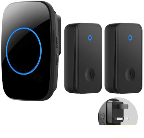 Goorvoucs Self Powered Wireless DoorBell No Battery Waterproof Door Bell for Kids Elderly Caller 2 Button 1 Receiver UK Plug