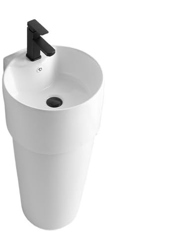 Standwaschbecken Kleines Standwaschbecken, geteiltes Keramik-Standwaschbecken, bodenstehendes Badezimmerwaschbecken mit Überlauf und Abtropffläche, optionaler Wasserhahn Standwaschbecken für Badezimme