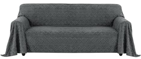 Easy-Going Jacquard Sofa Covers 3 4 Seater, Funny Fuzzy Sofa Slipcovers for Pet Dog, Non Slip Couch Covers, Warm Sofa Seat Covers, Washable Furniture Protectors, 80x133 in, Dark Grey