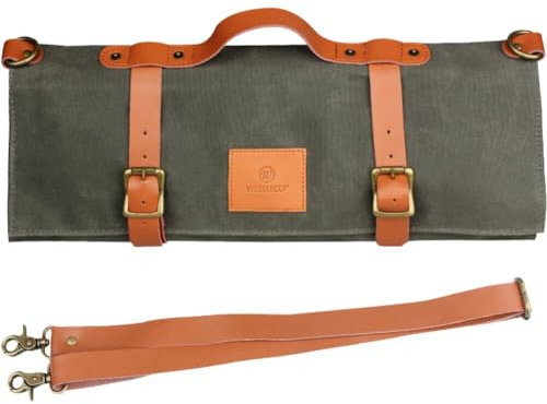 Glixoft Borsa Portacoltelli con 11 Tasche Borsa Portacoltelli Chef in Tela Cerata Borsa Portacoltelli con Manico E Tracolla per Campeggio, Escursionismo