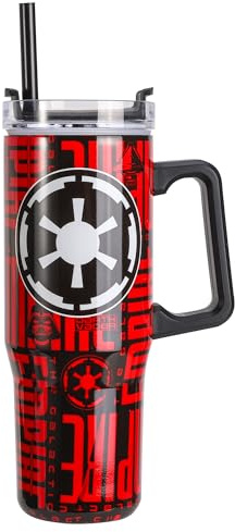 Star Wars Bicchiere termico a doppia parete in acciaio inox con manico e cannuccia, riutilizzabile, per bevande calde e fredde, 940 ml