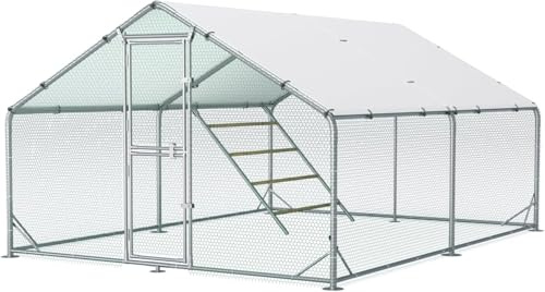 Großer Hühnerstall aus Metall 3x4x2m mit Dachabdeckung Hühnergehege für Garten Wetterfestes Freilaufgehege für 10 bis 20 Hühner mit Zubehör und Sitzleiter