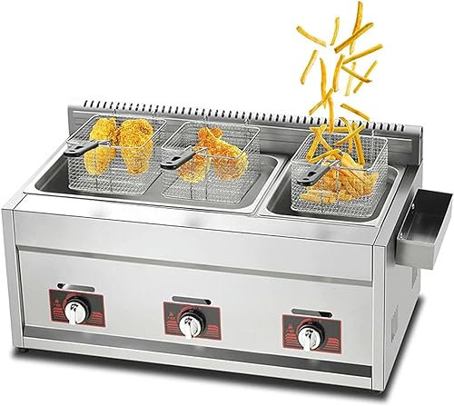 KJZQXYX Friteuse à gaz Commerciale, friteuse Professionnelle au GPL, avec paniers Amovibles et bac d'assaisonnement, Puissance de feu réglable (Gas 33L)