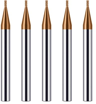 CREEYA 5PCS Fresa in metallo duro 1mm, 4 flauto CNC Fresa, HRC55, oro Rivestimento in TiSiN, frese cnc 1mm per Acciaio Metallo legno Acrylique Plastique (1mm)