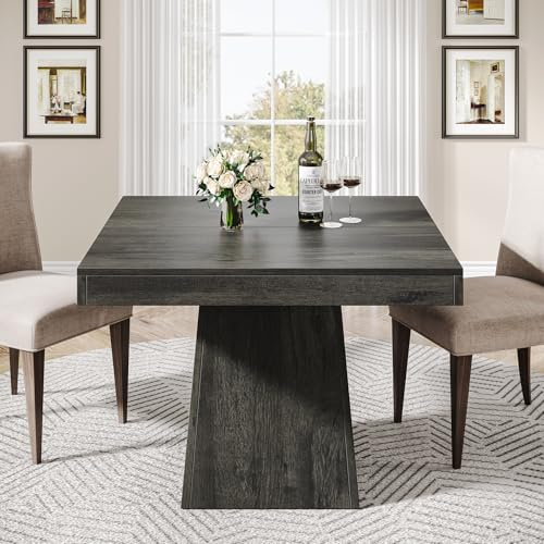 Tribesigns Square Dining Table for 4, 31.5-Inch Small Kitchen Table with Sturdy Pedestal Base, Farmhouse Dinner Table for Dining Room, Living Room, Kitchen (Gray)