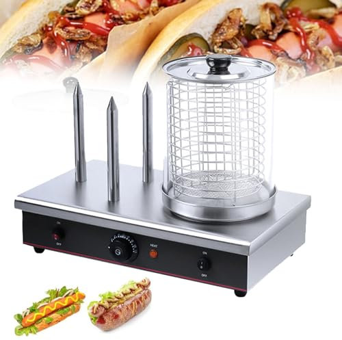 XCSCUK Hot Dog Machine & Bun Warmer Machine, 2 en 1 máquina de Hot Dogs eléctrico Comercial, para restaurantes de Comida rápida, Bares de bocadillos