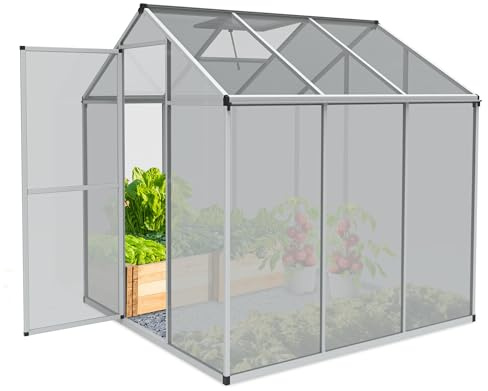 ONBEST Aluminium Gewächshaus L – Treibhaus mit Dachfenster | Frühbeet und Pflanzenhaus zur Anzucht von Tomaten, Blumen und Pflanzen – Tomatengewächshaus für Garten