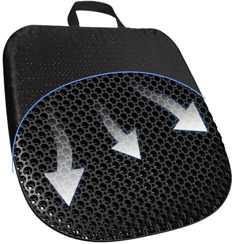 gelkissen sitzkissen,gel sitzkissen auto bürostuhl,chair cushion,Orthopädisch Doppelschicht Verdickung mit Rutschfester Stoffhülle Atmungsaktive Stuhlkissen Gelkissen für Bürostuhl (Schwarz-43 x 36)