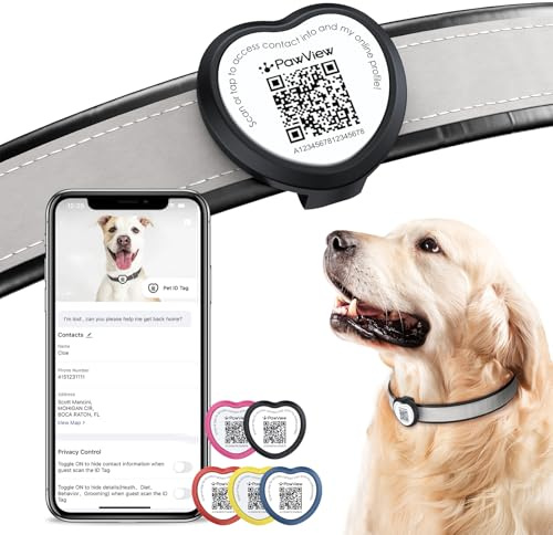 PawView QR-kod hundtaggar UK – personlig husdjurstagg med NFC vattentät silikon hjärta hund ID-etikett för förlorad husdjursåterhämtning – ingen GPS behövs, inga prenumerationsavgifter (svart)